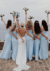 Zenobia | Chic Sheath Light Blue Chifon Maxi Bridesmaid Dress with Slit and One Shoulder - Price #price_variant_lowest# - Light Blue - PromDressClub